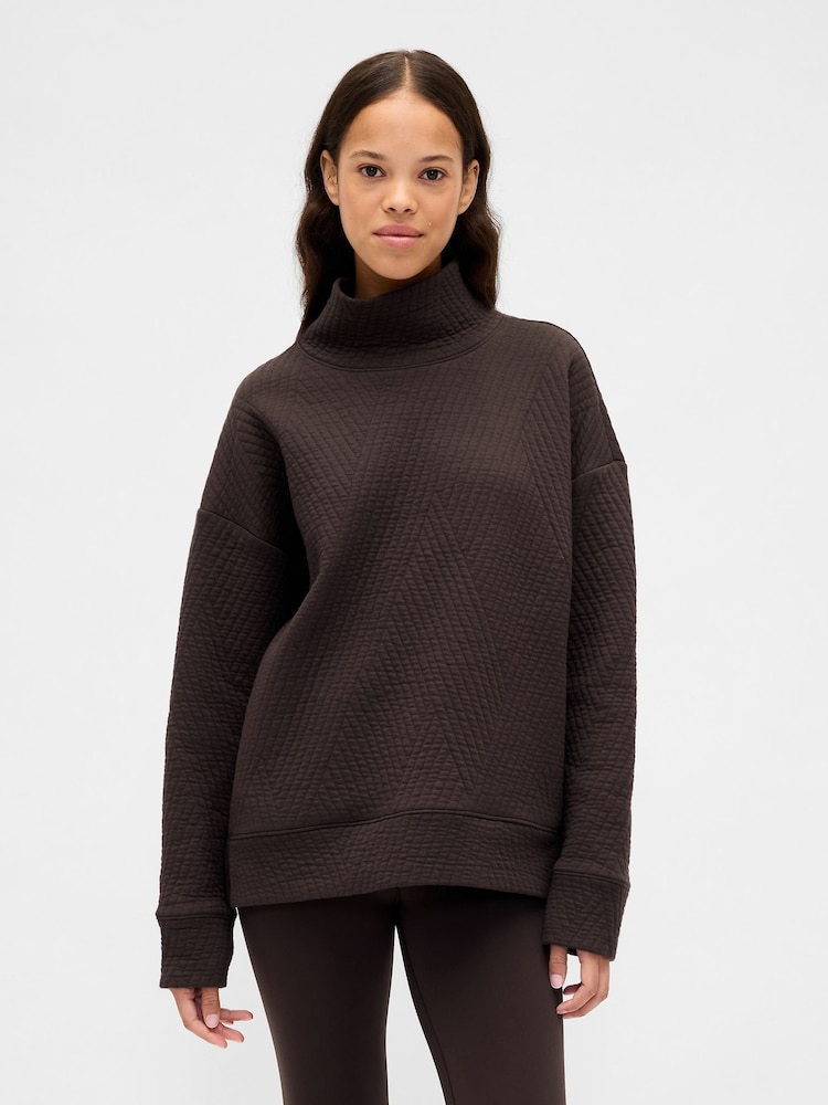 Gap Brown Quilted Jacquard Knit Funnel-Neck Pullover Jumper - Image 1 of 3 Gap Brown Quilted Jacquard Knit Funnel-Neck Pullover Jumper - Image 1 of 3