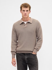 Gap Brown Relaxed Ribbed Jumper Polo Shirt - Image 1 of 5