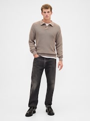 Gap Brown Relaxed Ribbed Jumper Polo Shirt - Image 3 of 5
