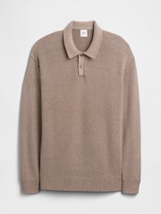 Gap Brown Relaxed Ribbed Jumper Polo Shirt - Image 4 of 5