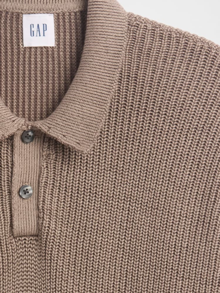 Gap Brown Relaxed Ribbed Jumper Polo Shirt - Image 5 of 5 Gap Brown Relaxed Ribbed Jumper Polo Shirt - Image 5 of 5