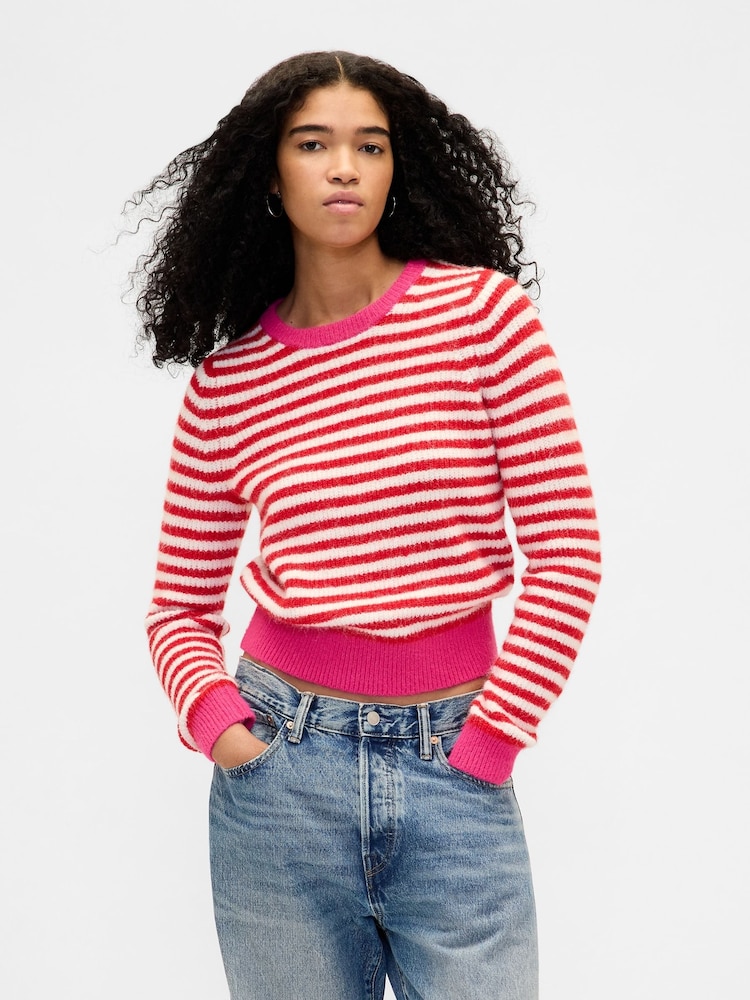 Gap Red Stripe CashSoft Crew Neck Jumper - Image 1 of 4 Gap Red Stripe CashSoft Crew Neck Jumper - Image 1 of 4