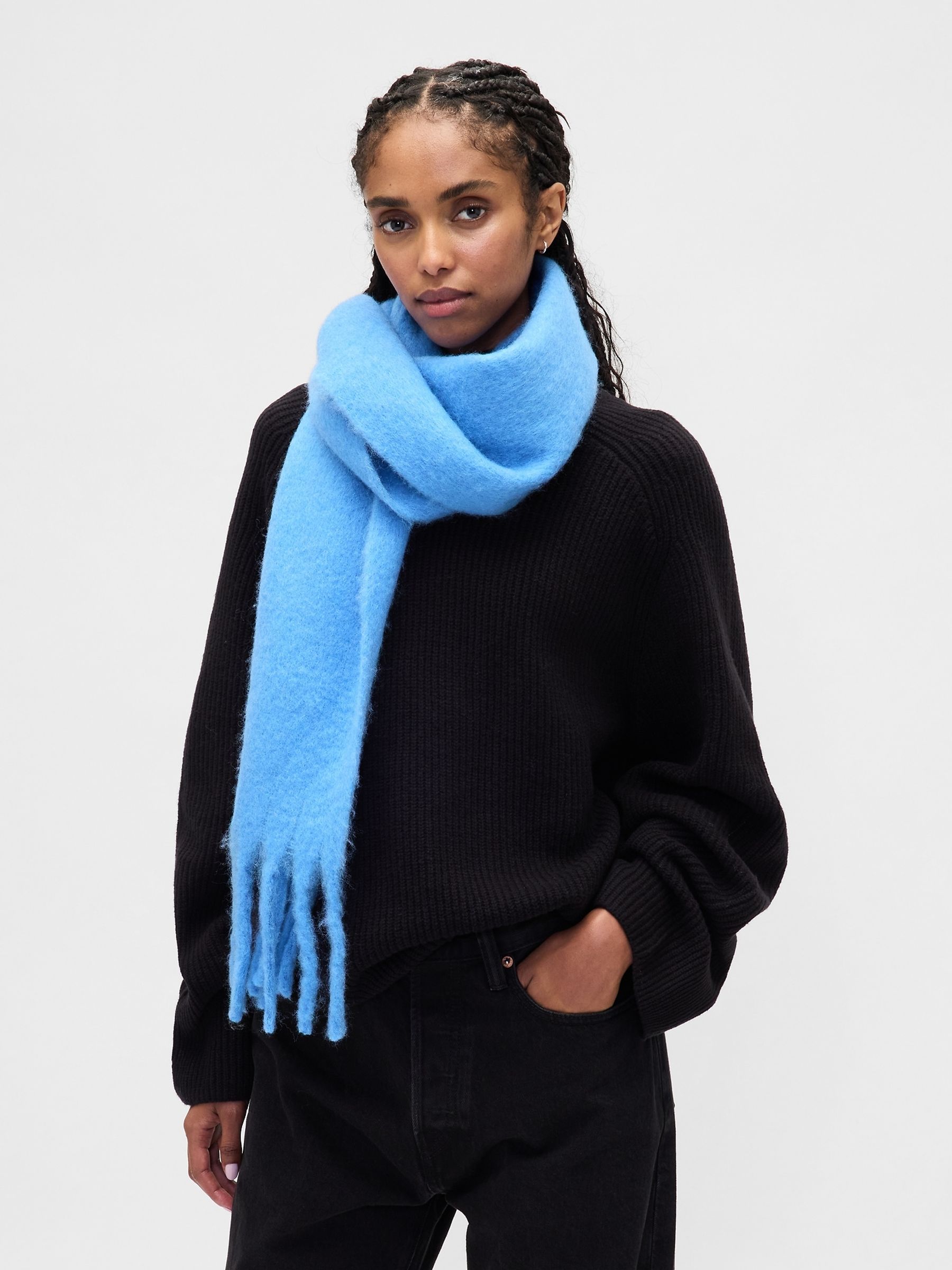 Buy Gap Blue Brushed Fringe Scarf with Wool from Next Luxembourg