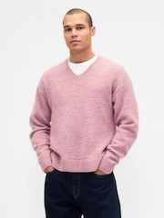 Gap Pink Relaxed V-Neck Boxy Jumper - Image 1 of 4