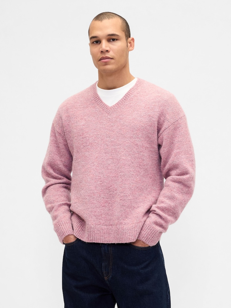 Gap Pink Relaxed V-Neck Boxy Jumper - Image 1 of 4