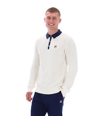 Fila Cream Nowell Waffle Knitted Long Sleeve Polo Shirt - Image 2 of 6
