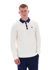 Fila Cream Nowell Waffle Knitted Long Sleeve Polo Shirt - Image 3 of 6