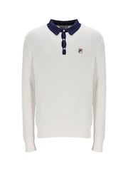 Fila Cream Nowell Waffle Knitted Long Sleeve Polo Shirt - Image 5 of 6