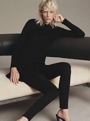 Mango Black Cable Knit Peplum Mini Dress - Image 3 of 6