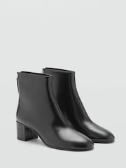 Mango Black Leather Ankle Boots With Block Heel - Image 3 of 4