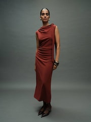 Mango Red Ruched Dress With Knot Detail - Image 1 of 7