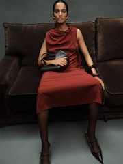 Mango Red Ruched Dress With Knot Detail - Image 2 of 7