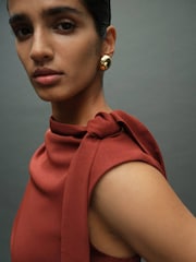 Mango Red Ruched Dress With Knot Detail - Image 4 of 7