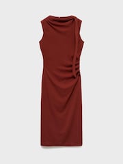 Mango Red Ruched Dress With Knot Detail - Image 6 of 7
