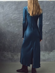 Mango Blue Long Satin Dress - Image 3 of 6