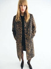 Mango Brown Leopard-Print Long Coat - Image 1 of 7