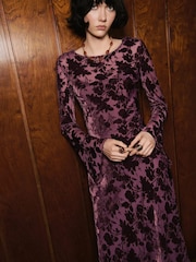 Mango Purple Floral Jacquard Dress With Bell Sleeves - Image 3 of 5