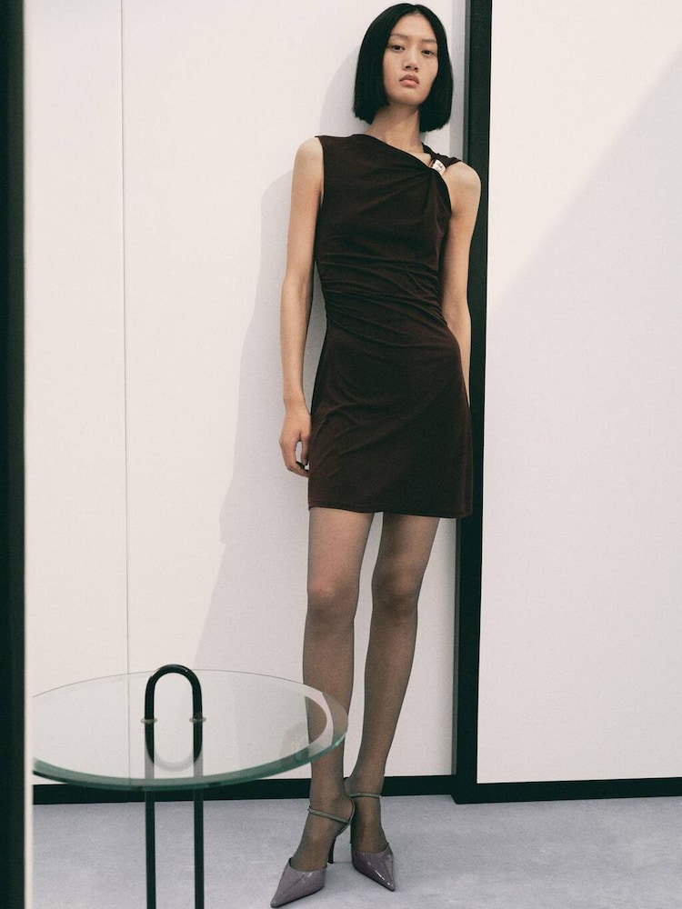 Mango Brown Metallic Detail Fitted Mini Dress - Image 1 of 5