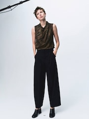 Mango Brown Animal Print Draped Sleeveless Top - Image 1 of 6