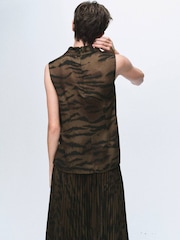 Mango Brown Animal Print Draped Sleeveless Top - Image 2 of 6