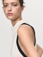 Mango White Blouse With Draped Collar And Contrasting Trim - Image 4 of 6