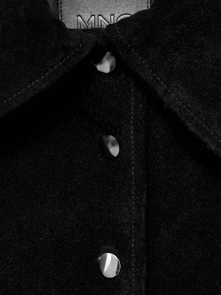 Mango Black Suede Leather Jacket With Buttons - Image 7 of 7
