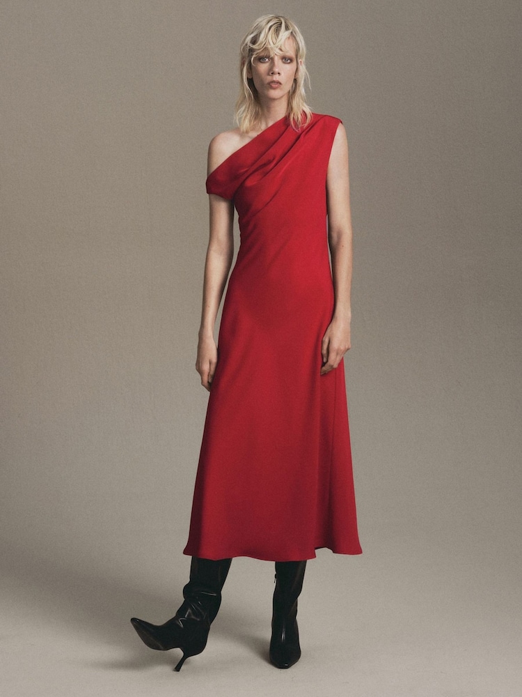 Mango Red Asymmetrical A-Line Maxi Dress - Image 1 of 5