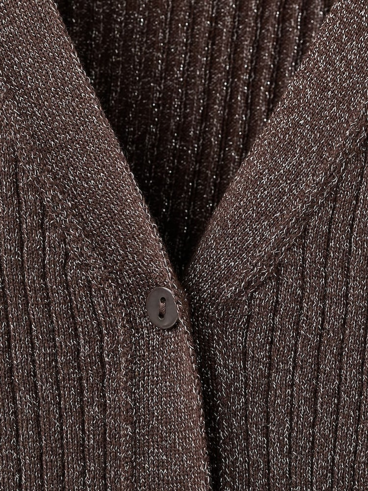 Mango Brown Ribbed Knitted Cardigan - Image 7 of 7