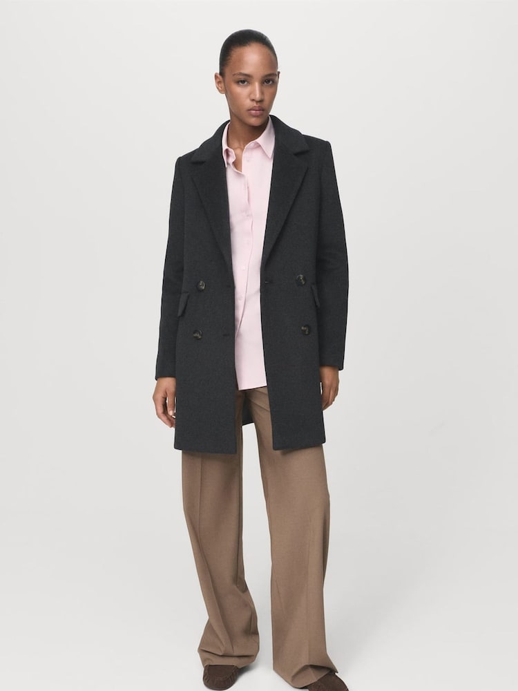 Mango Grey Double-Breasted Wool Coat - Image 1 of 7 Mango Grey Double-Breasted Wool Coat - Image 1 of 7