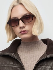 Mango Brown High Neck Ribbed Knitted Dress - Image 4 of 6