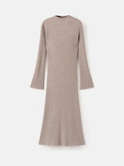 Mango Brown High Neck Ribbed Knitted Dress - Image 5 of 6