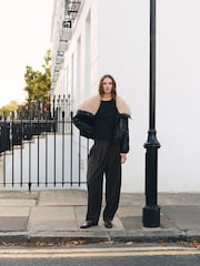 Mango Black Faux Leather Jacket With Sheepskin Collar - Image 2 of 7