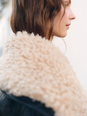 Mango Black Faux Leather Jacket With Sheepskin Collar - Image 5 of 7