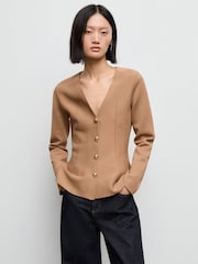 Mango Brown Fitted Knitted Jacket With Buttons - Image 2 of 6