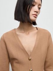 Mango Brown Fitted Knitted Jacket With Buttons - Image 4 of 6
