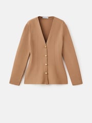 Mango Brown Fitted Knitted Jacket With Buttons - Image 5 of 6