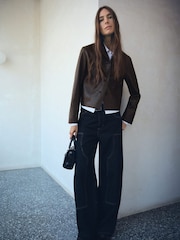 Mango Brown Leather-Effect Jacket With Pockets - Image 1 of 6