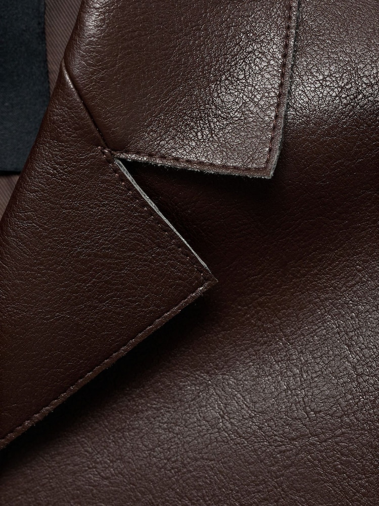 Mango Brown Leather-Effect Jacket With Pockets - Image 11 of 11