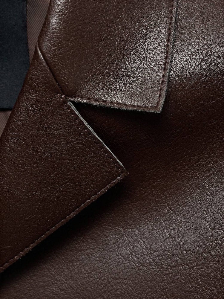 Mango Brown Leather-Effect Jacket With Pockets - Image 6 of 6