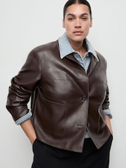 Mango Brown Leather-Effect Jacket With Pockets - Image 7 of 11