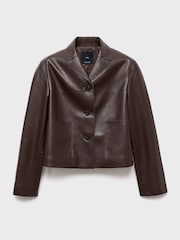 Mango Brown Leather-Effect Jacket With Pockets - Image 9 of 11
