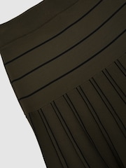 Reiss Khaki Green/Black Alice Knitted Stripe Pleated Midi Skirt - Image 7 of 7