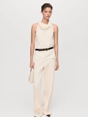 Mango White Draped Neck Blouse - Image 1 of 7