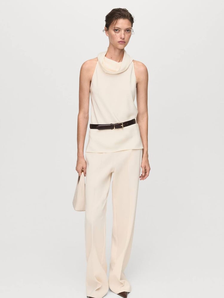 Mango White Draped Neck Blouse - Image 1 of 7