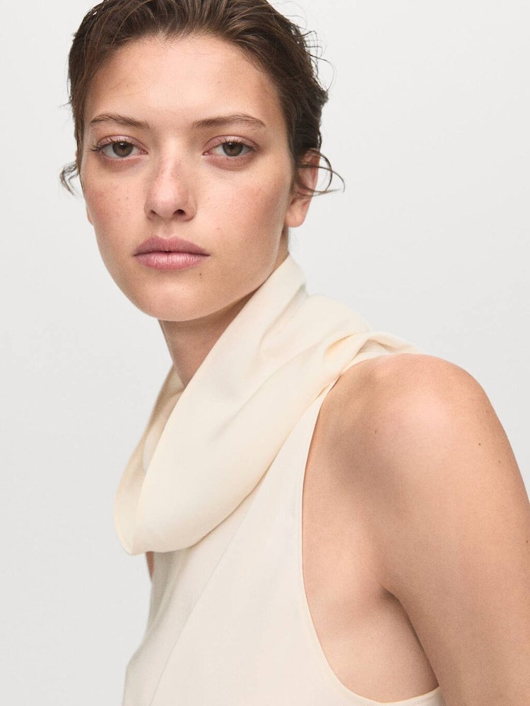 Mango White Draped Neck Blouse - Image 2 of 7