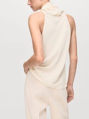 Mango White Draped Neck Blouse - Image 4 of 7
