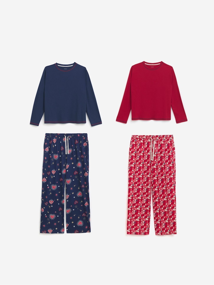 Simply Be Red 2 Pack Celestial & Heart Print Long Sleeve Pyjamas Set - Image 1 of 4