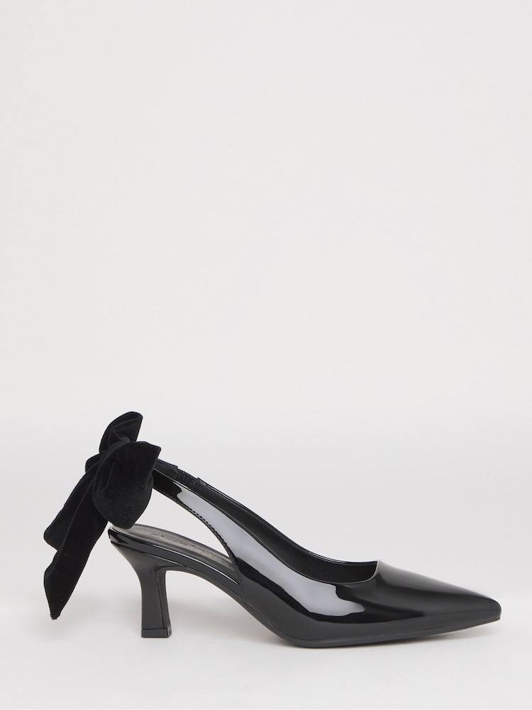 Simply Be Black Wide Fit Back Bow Pointed Toe Heel - Image 2 of 4