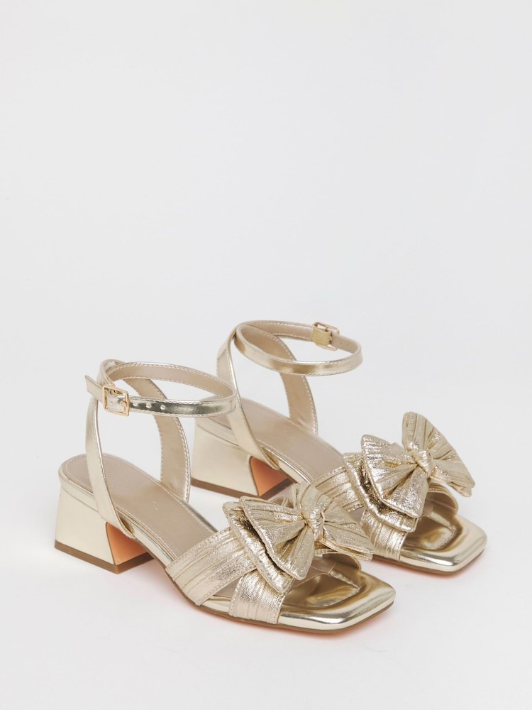 Simply Be Gold Wide Fit Double Bow Block Heels - Image 2 of 4 Simply Be Gold Wide Fit Double Bow Block Heels - Image 2 of 4