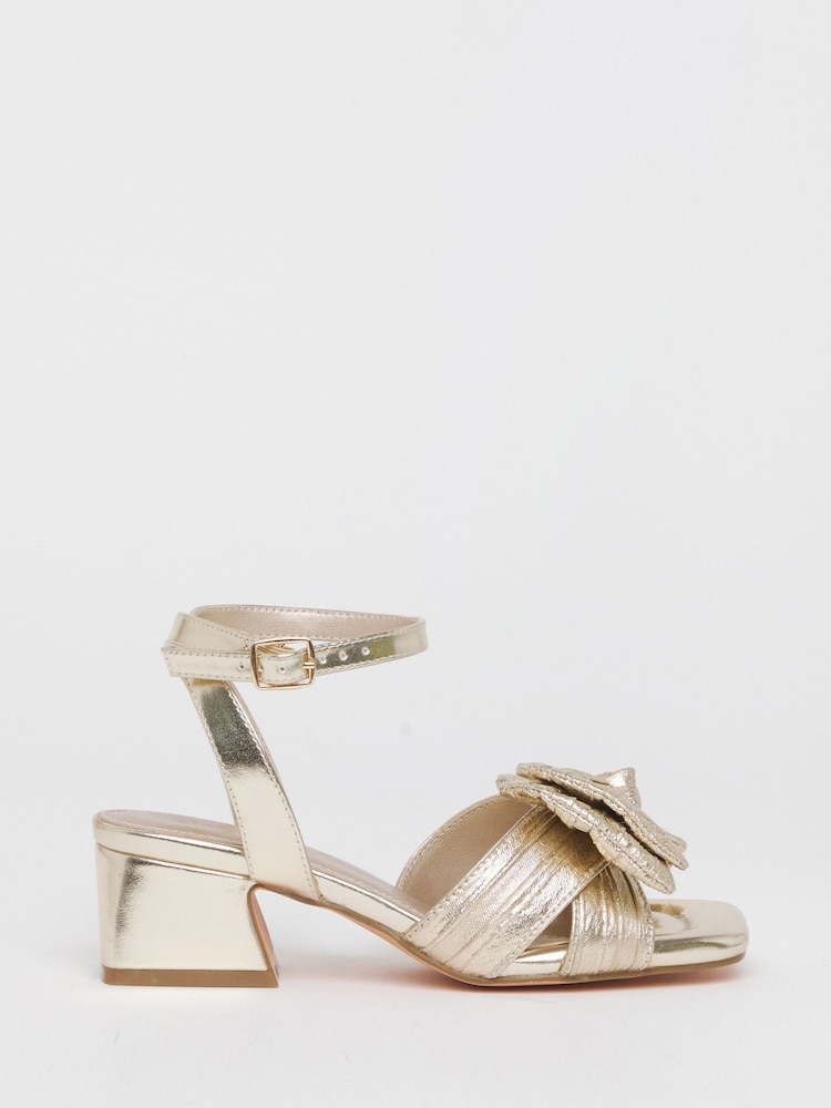 Simply Be Gold Extra Wide Fit Double Bow Block Heels - Image 4 of 4